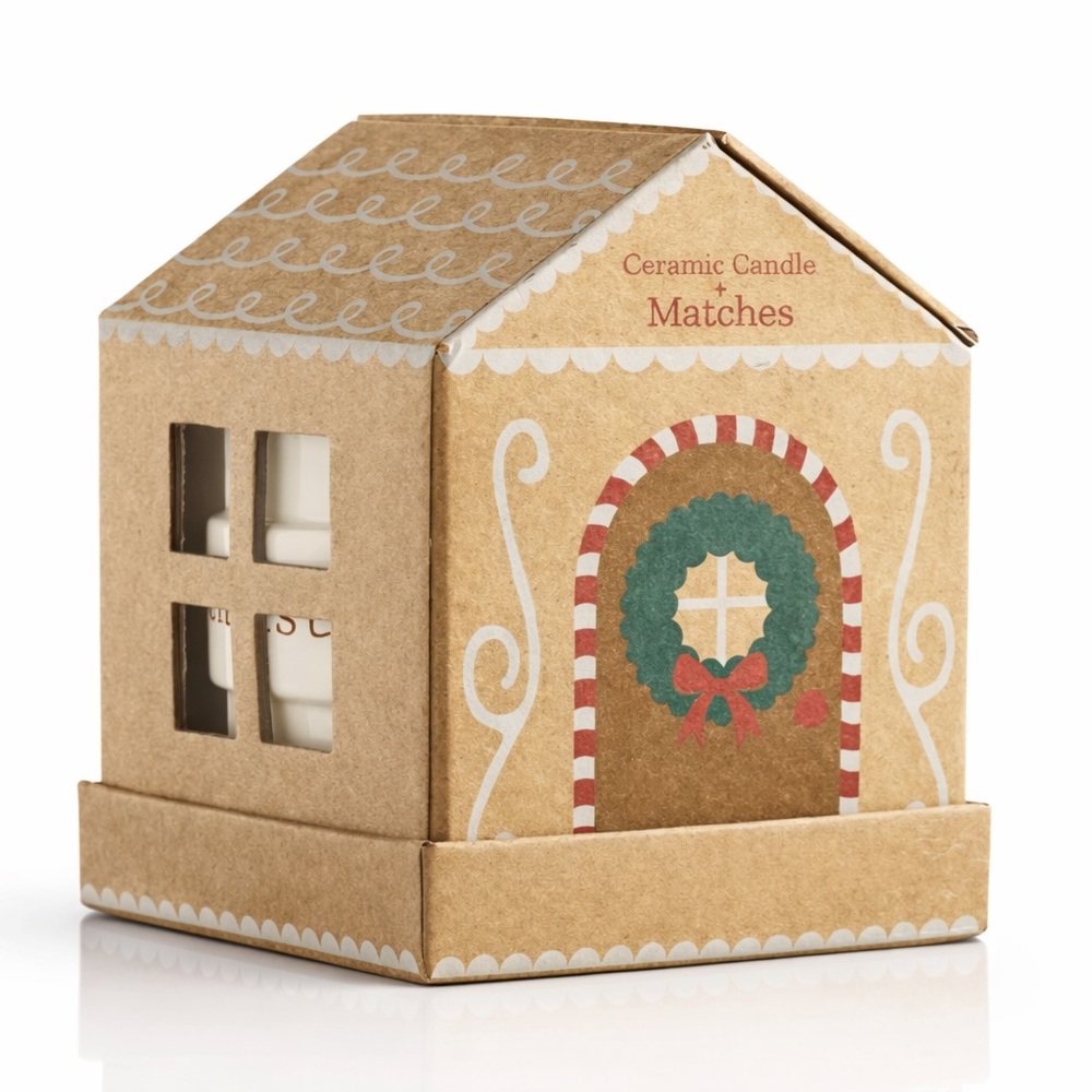 Mud Pie Gingerbread Ceramic Candle & Match Set Holder NWT
